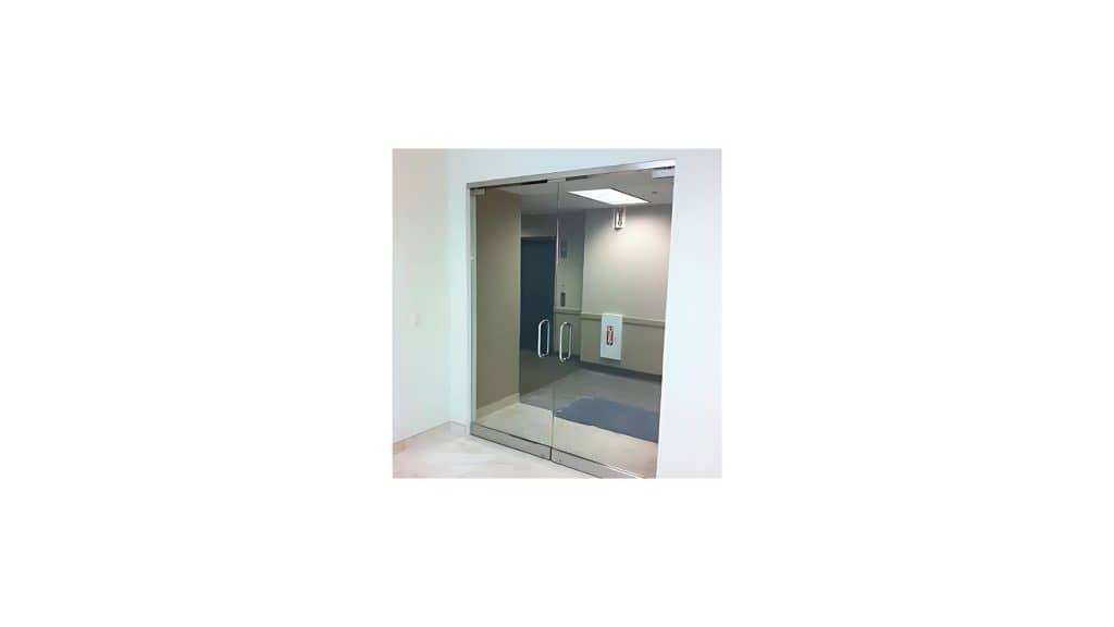 commercial building with glass doors.