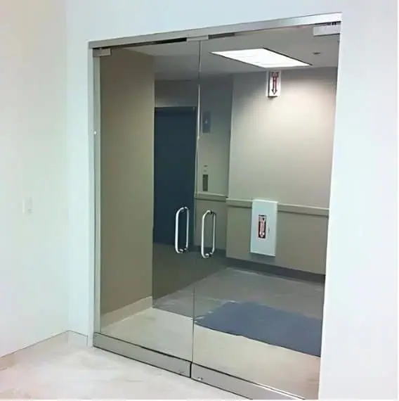 commercial building with glass doors.